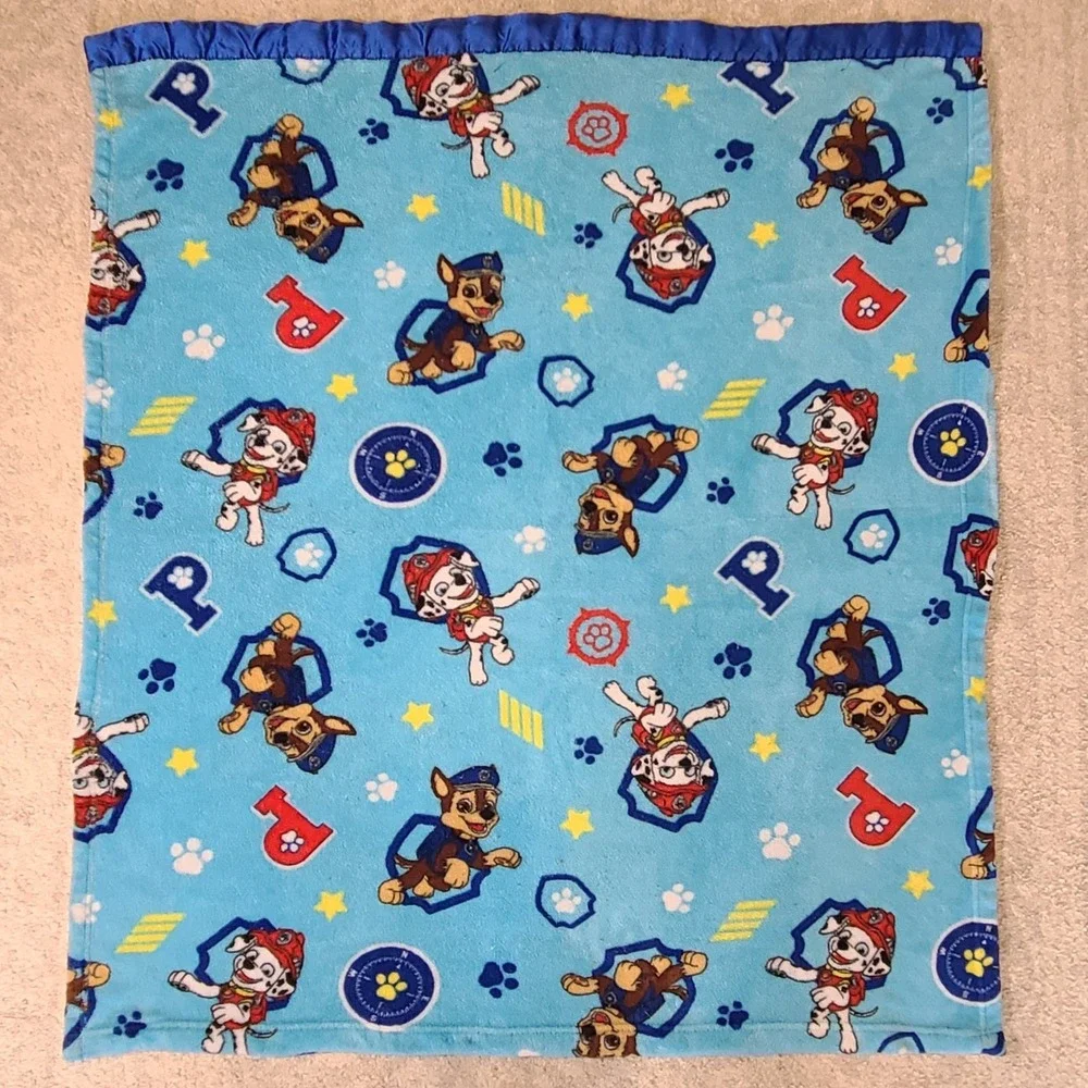 Paw Patrol XL Blue Plush Toddler Blanket with Satin Trim Edge 43x48 SEAM TLC